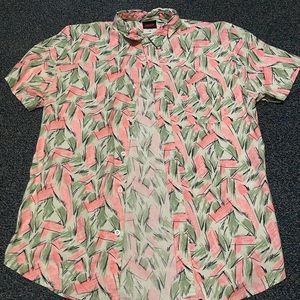 Stranger Things short sleeve button down party shirt men’s size Large pink green